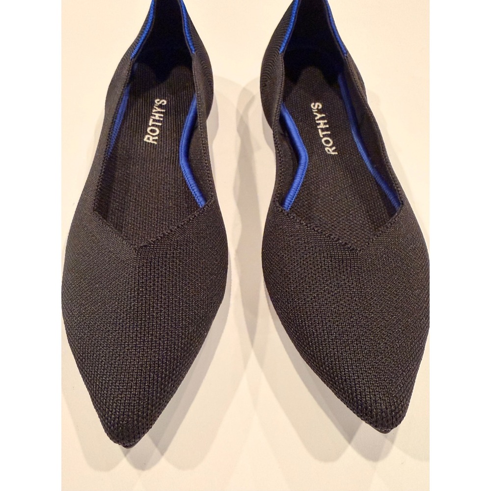 Rothys The Point Black Solid Pointed Toe Knit Flats Womens 9.5 Blue Halo